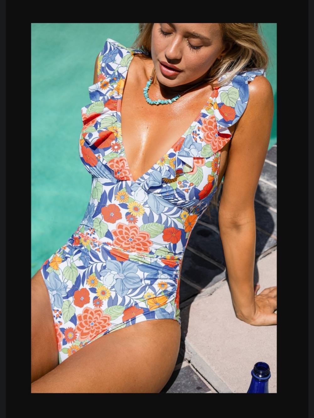 NWOT Cupshe Floral Plunging Flutter Strap Tummy Control One-Piece, Size M